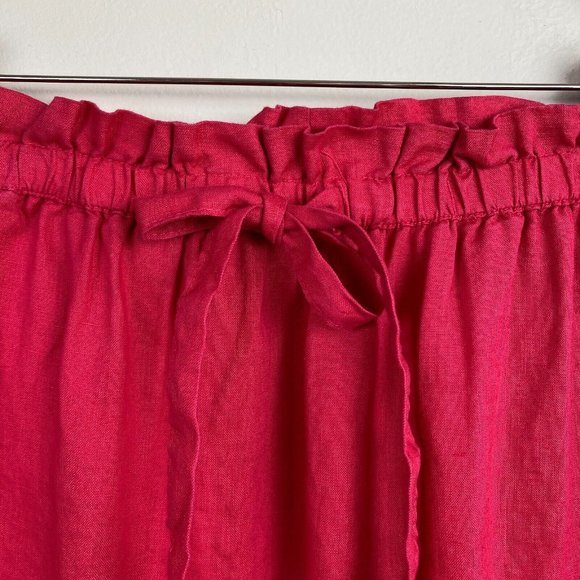 St. Tropez Skirt M Pink 100% Linen Paperbag Elastic Tie Waist Above Knee Pockets - Picture 2 of 9